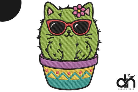 Cool Cat Cactus Embroidery Design