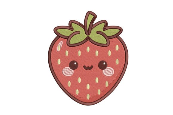 Cute Kawaii Strawberry Embroidery Design