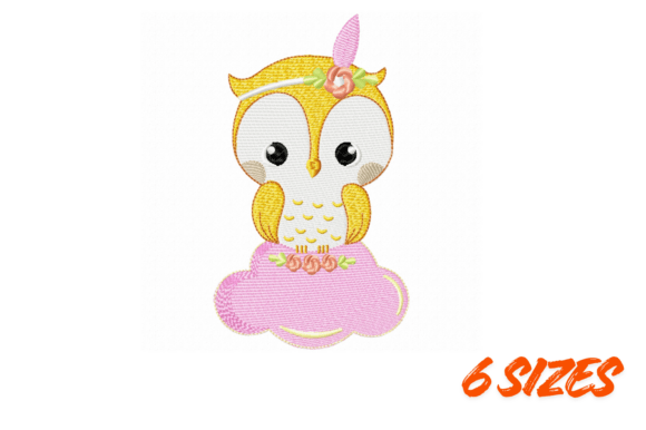 Cute Owl Cloud Embroidery Design