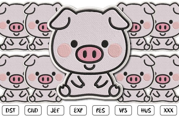 Cute Pig Patch Embroidery Design