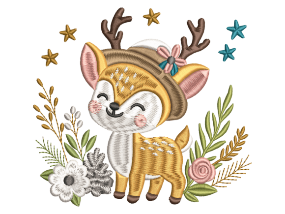 Cute Winter Baby Deer Embroidery for Seasonal Projects