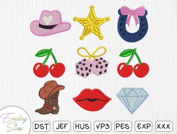 Girly Western Patches Embroidery Set, Stitched & Tested